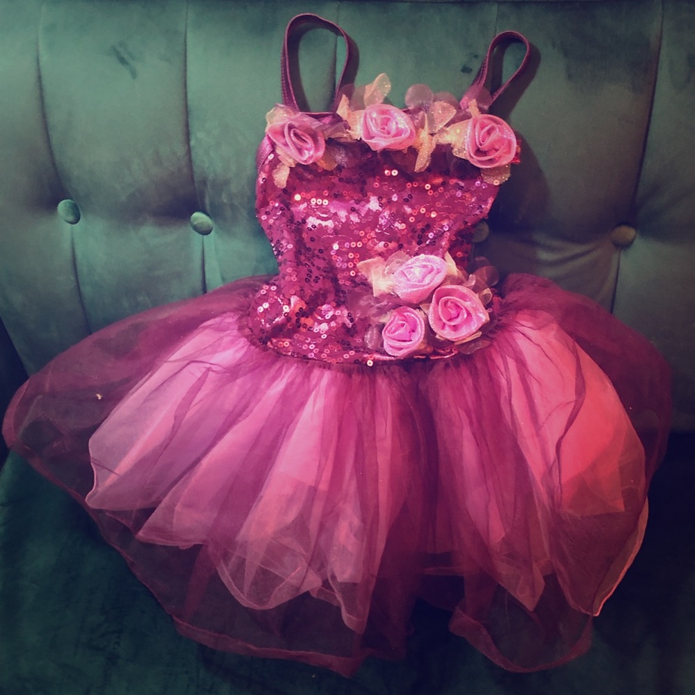 Purple ballet outfit with flowers and sequins
